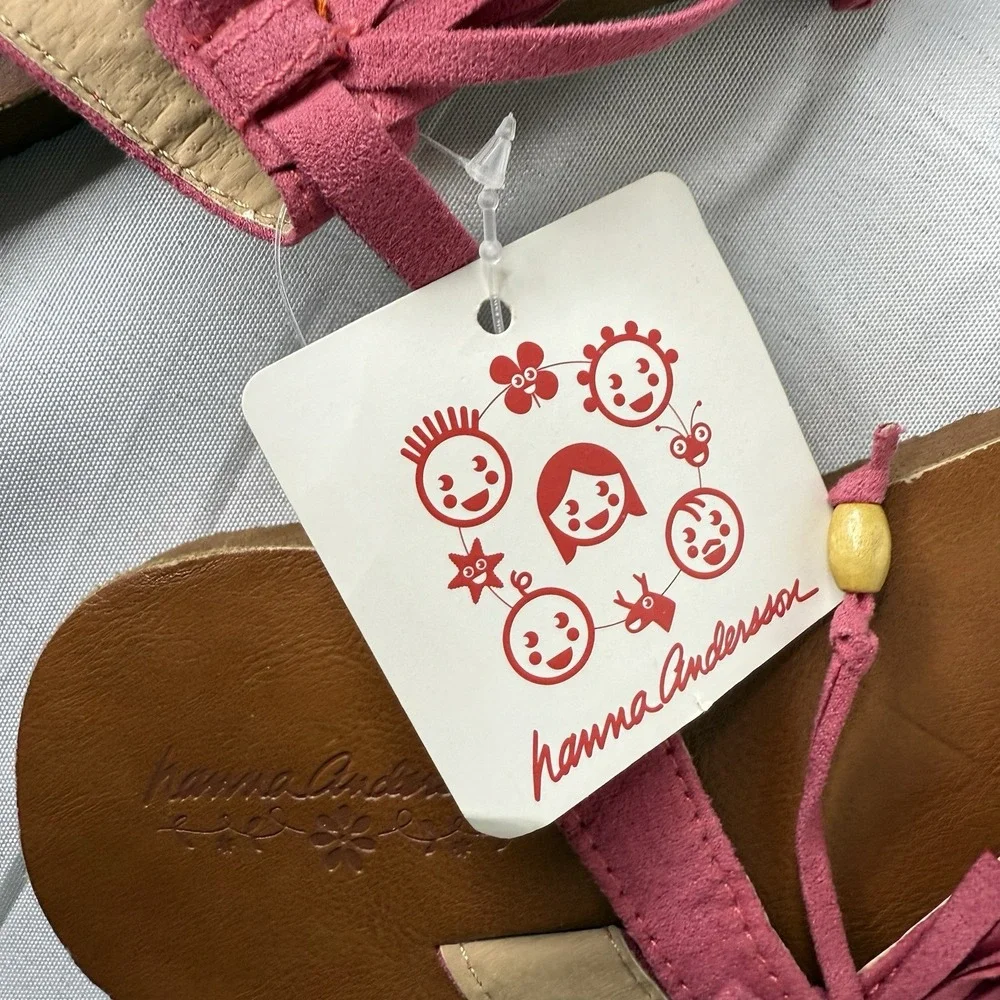 Hanna Andersson Pink Fringe Sandals Boho Girly Flip Flop‎ Summer Girls 11/12
